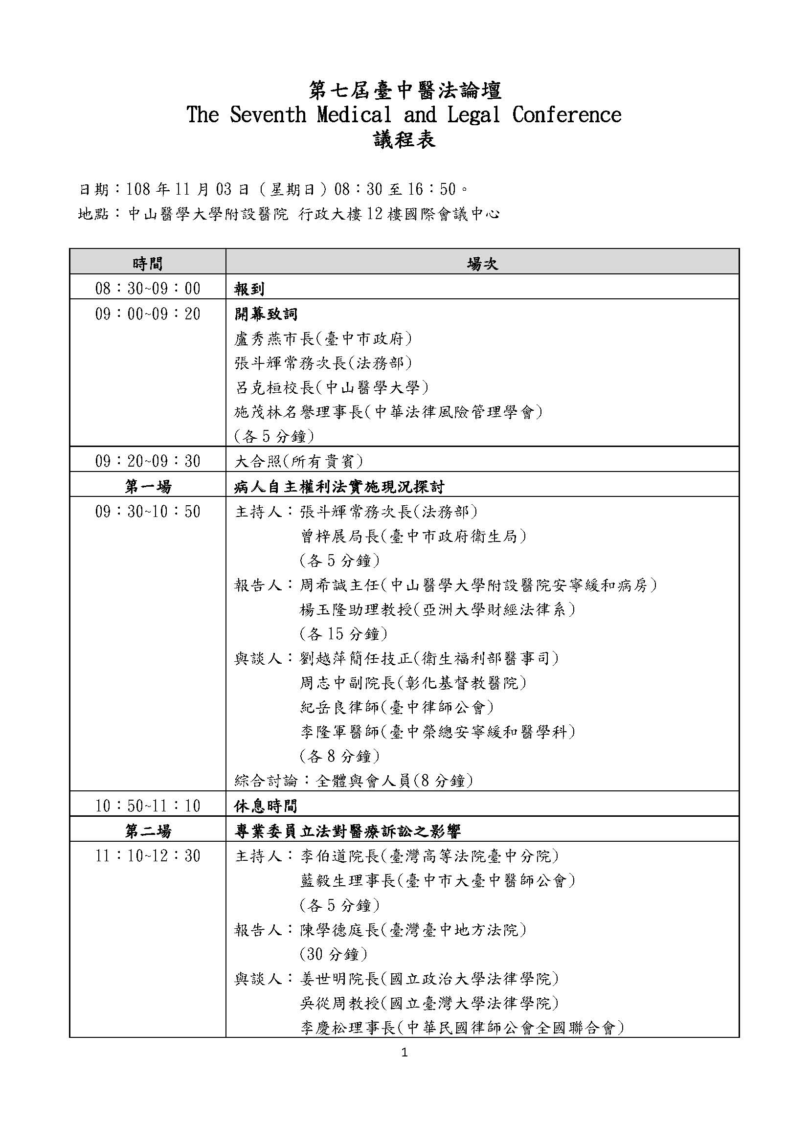 第七屆臺中醫法論壇：遠距醫療法律風險與醫療訴訟處理新思維
